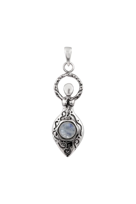 925 Sterling Silver Round Moonstone Celtic Goddess of Fertility Charm Women Gift Pendant