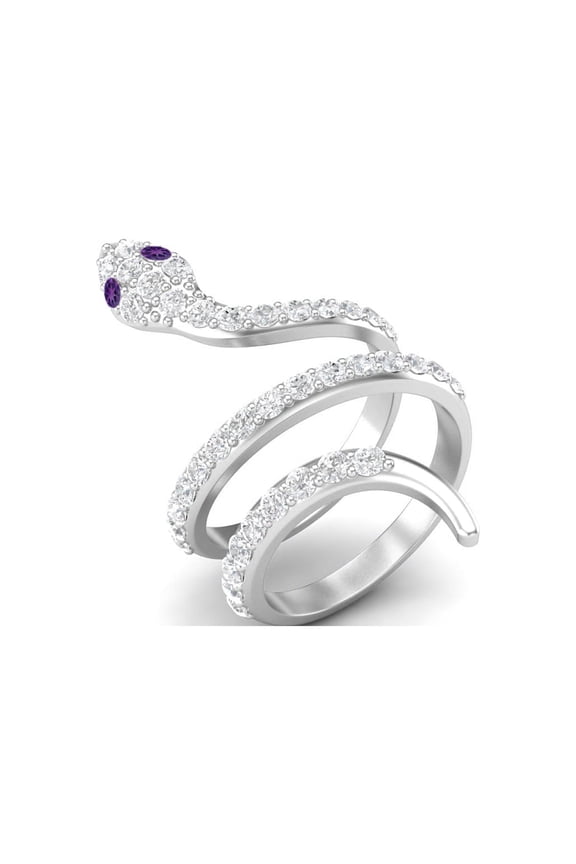 925 Sterling Silver Snake Women Valentines Day Gifts Wrap Ring Amethyst Cobra Snake Rings