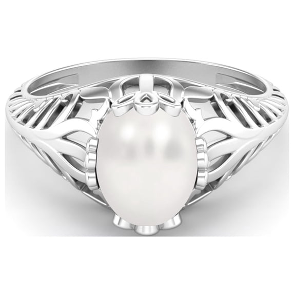 Mooneye 9X7mm Oval Pearl 925 Sterling Silver Victorian Style Art Deco Valentines Day Gift Ring