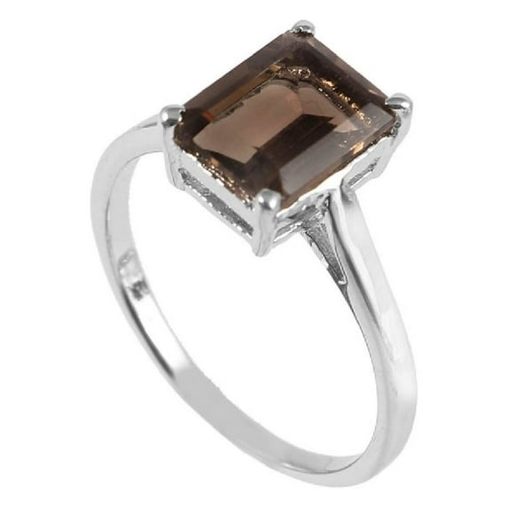 Mooneye 9x7mm Emerald Cut Smoky Quartz Gemstone 925 Sterling Silver Solitaire Valentines Day Gifts Ring