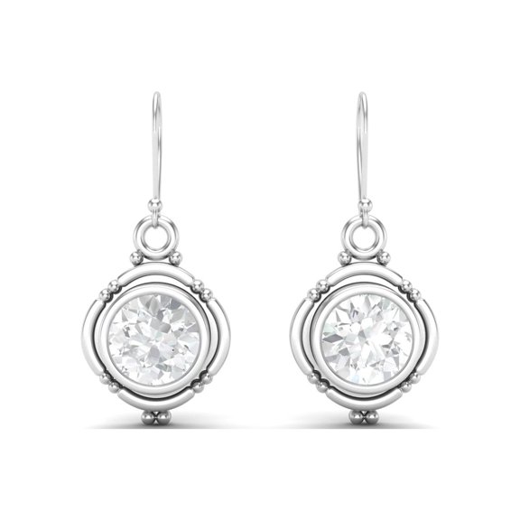 Mooneye Bezel Set 1.5 Ctw Round Moissanite Diamond 925 Sterling Silver Women Dangle Wedding Earrings