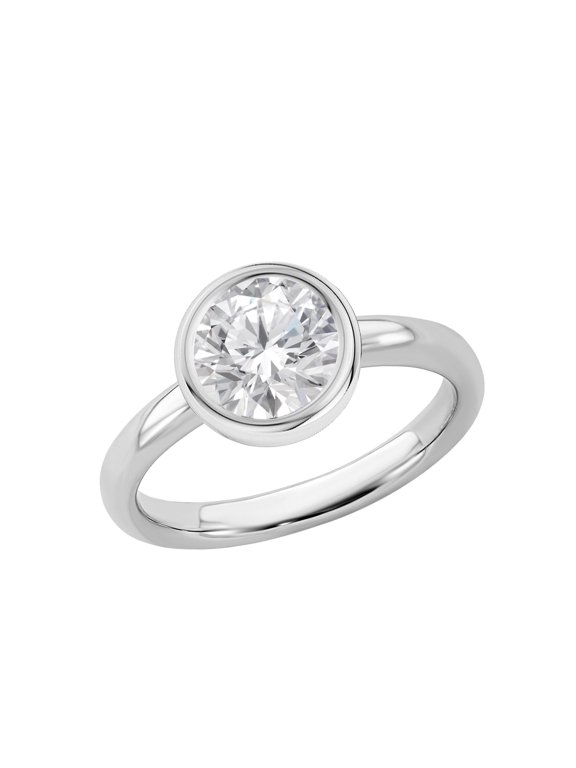 Bezel Set Solitaire Round 1.00 Ct Moissanite Diamond Women Weddinng Ring 925 Sterling Silver