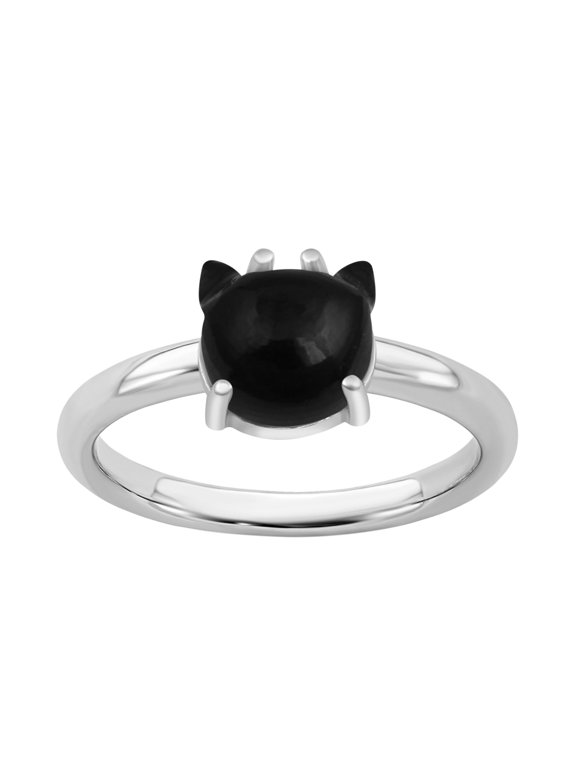 Black Cat Ring 7mm Black Onyx 925 Sterling Silver Women Mother's Day Gift Dainty Ring