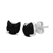 Mooneye Black Cat Stud 7mm Black Onyx 925 Sterling Silver Mother's Day Gift Earrings