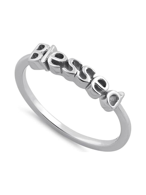 Blessed Initial 925 Sterling Silver Platinum Plated Women Graduation Gifts Ring Jewelry