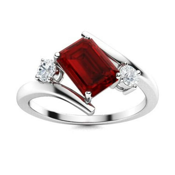 Mooneye Bypass Side Stone 6X4 mm Radiant Cut Garnet Valentines Day Gifts 925 Sterling Silver Ring