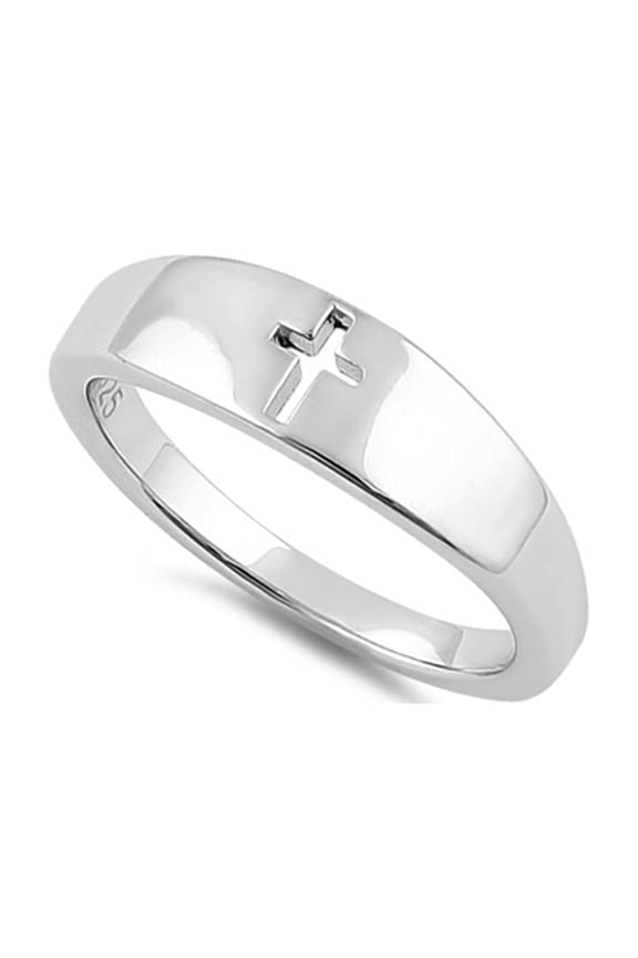 Cross Style Stackable 925 Sterling Silver Platinum Plated Women Graduation Gift Ring