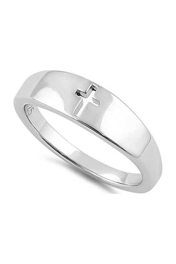 Cross Style Stackable 925 Sterling Silver Platinum Plated Women Graduation Gift Ring