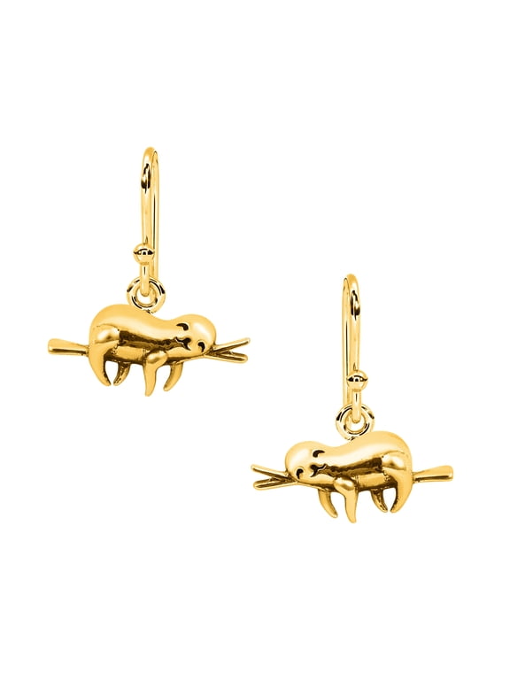 Cute Sloth Women Dangle Earrings 925 Sterling Silver Gold Vermeil Animal Lover Earrings