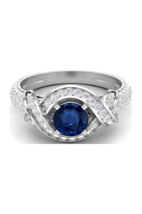 Estate Ring 6mm Round Blue Sapphire 925 Sterling Silver Women Valentines Day Gifts Ring