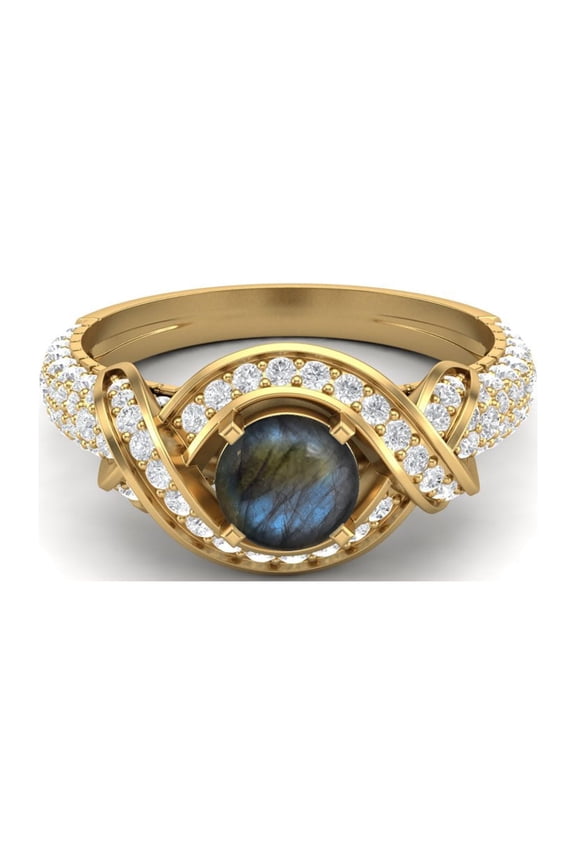 Estate Ring 6mm Round Labradorite 925 Sterling Silver Gold Vermeil Women Wedding Ring