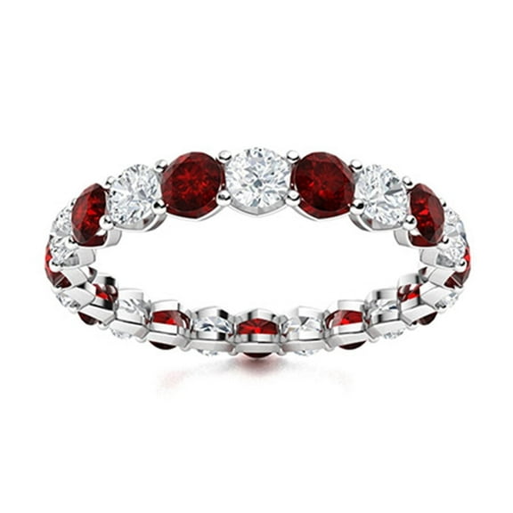 Mooneye Eternity 3mm Round Garnet Women Valentines Day Gifts Stackable Ring 925 Sterling Silver