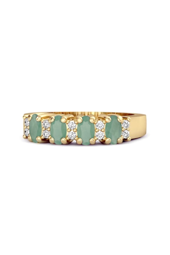 Genuine Oval 1.25 Cts Emerald Four Stone 925 Sterling Silver Gold Vermeil Women Gifts Ring