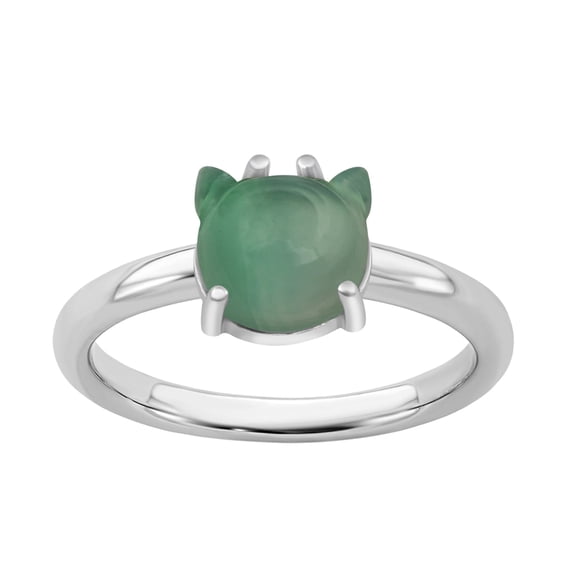 Mooneye Green Cat Ring 7mm Natural Green Onyx 925 Sterling Silver Women Wedding Dainty Ring