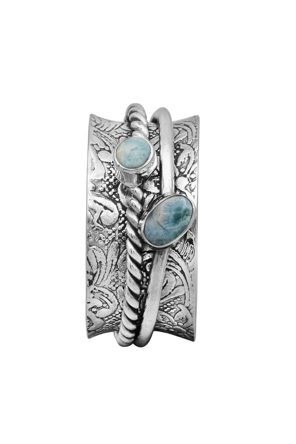 Larimar Dual Band 925 Sterling Silver Spinner Ring US-6