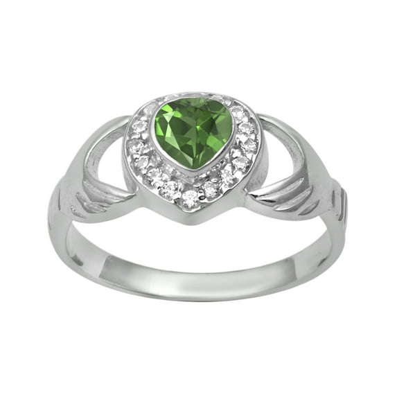 Mooneye Petite Claddagh 5mm Heart Peridot 925 Sterling Silver Women Valentines Day Gifts Ring