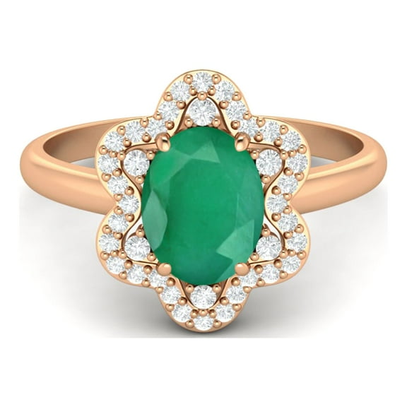 Mooneye Prong Set 1.20 Ct Emerald Oval 925 Sterling Silver Rose Vermeil Graduation Gift Women Ring