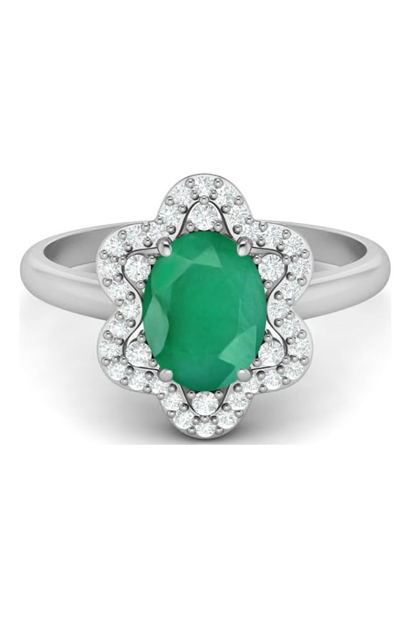 Prong Set 1.61 Ct Emerald Oval Shape 925 Sterling Silver Women Graduation Gift Ring
