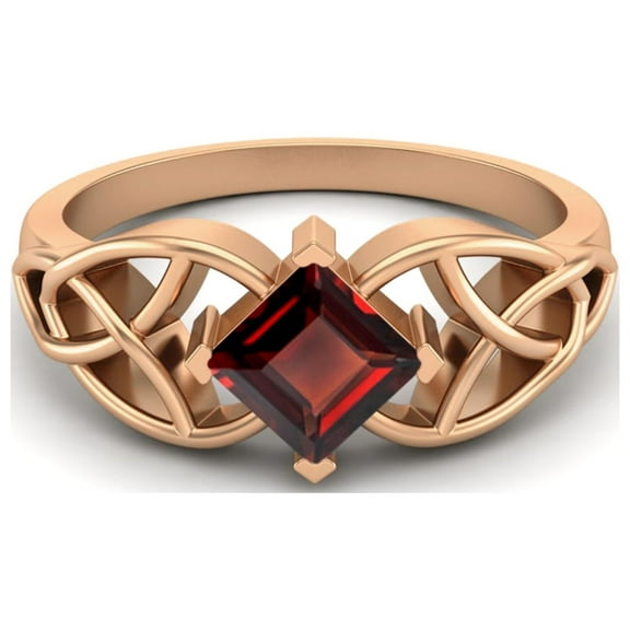 Mooneye 5mm Square Garnet 925 Sterling Silver Rose Vermeil Celtic Women Graduation Gift Ring