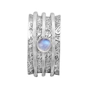 Mooneye Round Moonstone Three Band 925 Sterling Silver Spinner Ring US-8.5