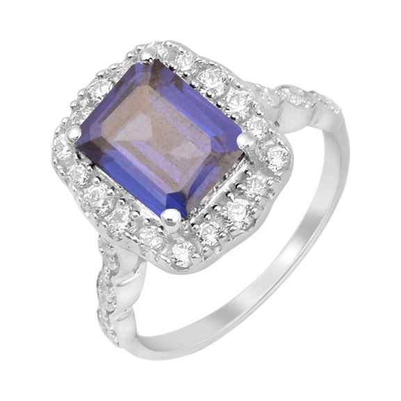 Mooneye Simulated Tanzanite Sterling Silver Women Valentines Day Gift Ring - 9x7mm Octagon Cut