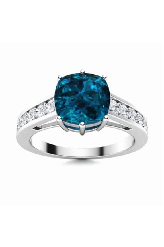 Six Prong Solitaire 6mm Cushion London Blue Topaz 925 Sterling Silver Women Gift Ring