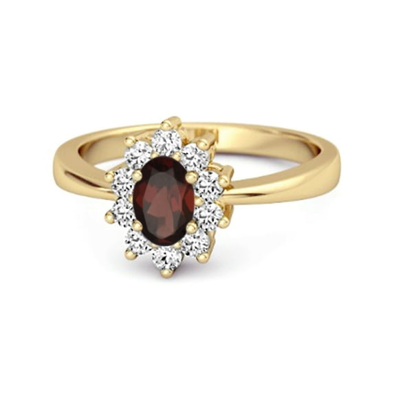 Mooneye Solitaire 1.50 Cts Garnet 925 Sterling Silver Yellow Plated Halo Accent Women Gifts Ring