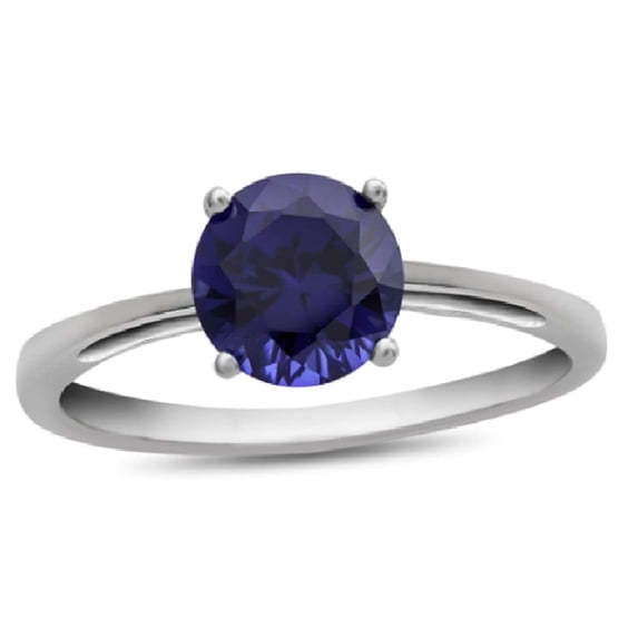 Mooneye Solitaire 925 Sterling Silver 7 mm Blue Sapphire Stackable Women Wedding Ring