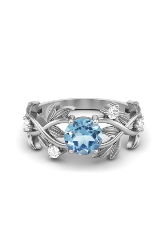 Solitaire Round 6mm Blue Topaz 925 Sterling Silver Cocktail Women Graduation Gift Ring