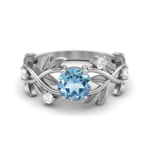 Mooneye Solitaire Round 6mm Blue Topaz 925 Sterling Silver Cocktail Women Graduation Gifts Ring