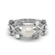 MOONEYE Solitaire Round 6mm Pearl 925 Sterling Silver Cocktail Women Valentines Day Gifts Ring