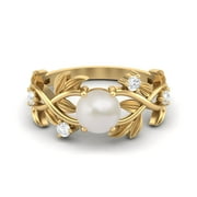 MOONEYE Solitaire Round 6mm Pearl Gemstone 925 Sterling Silver Gold Vermeil Cocktail Women Valentines Day Gifts Ring