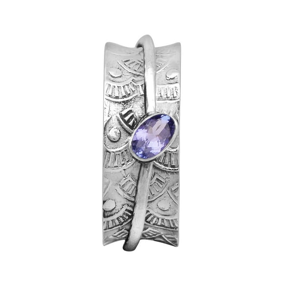 Mooneye Tanzanite Single Band 925 Sterling Silver Spinner Ring US-10