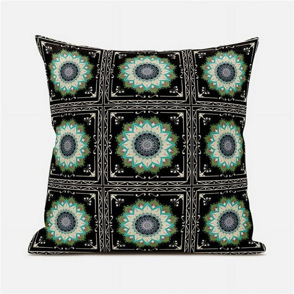 Moonflower Mandala Indoor/Outdoor Pillow in Brown Green Turq 18x18
