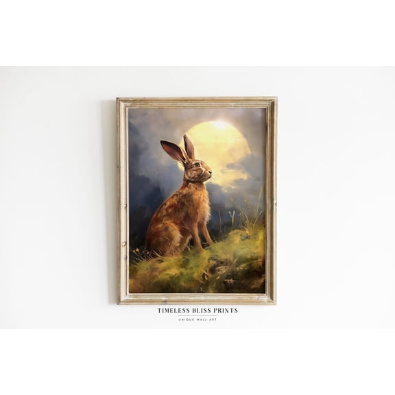Moongazing Hare Print Wall Art Printable Hare Moon Spiritual Printable Art Full Moon Magical Landscape Poster Decor, Unframed Canvas Size 12x18 F03.1.22l155