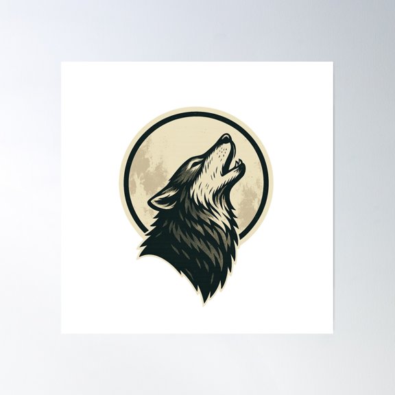 Moonhowler – Wolf Howling At The Moon Poster Wall Art, Modern Wall Decor, 30x30 UNFRAMED