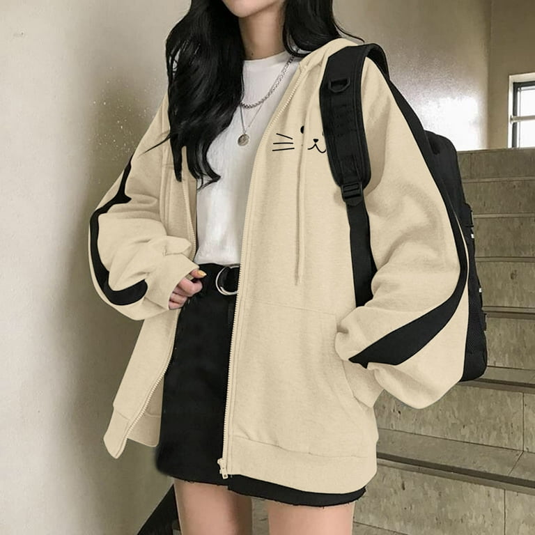 Moonker Beige Boodie Hoodies Sweaters For Women Zip Up Hoodie Fashion Oversized Plain Hoodies Comfy Plus Size Sweatshirts Cute Jackets For Teen XXL Walmart