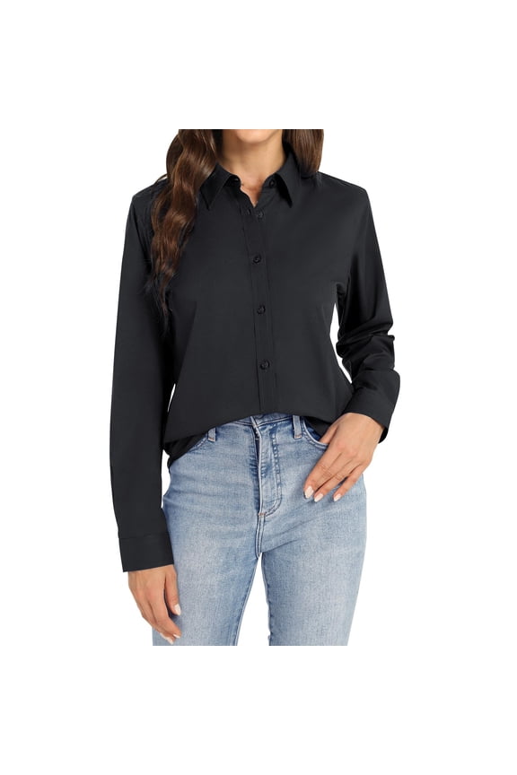 Super Soft Wrinkle Free Button Down Shirts for Women Under $10 Womens Long Sleeve Tops Collared V Neck Shirts Lightweight Sweatshirt 2025 Fall Fashion Clothes