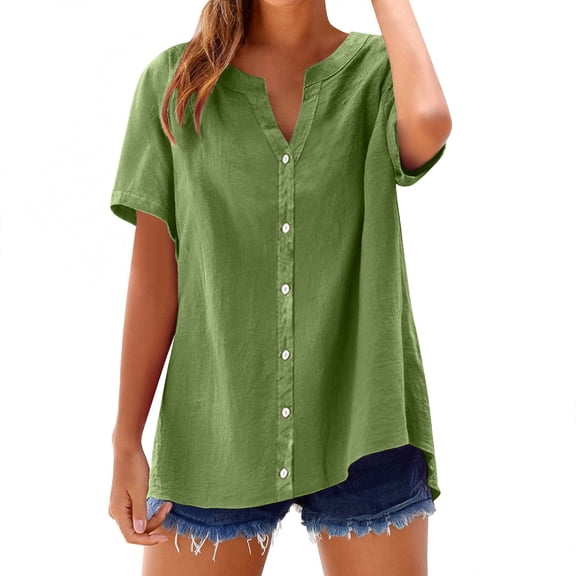 Moonker Women's Button Down Shirt Under $10 Loose Button Shirt Top Stand Solid Color Sleeve Collar Casual Women's Shirt Women's Shirt