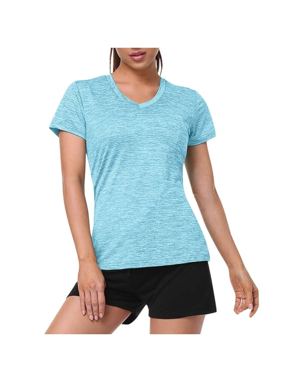 Women's Classic-Fit Short-Sleeve T-Shirt Under $10 Women V Neck Moisture Wicking Athletic Shirts Sport Activewear Top