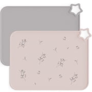 Moonkie Silicone Placemats for Baby & Kid, Stain-Proof Non-Slip Toddler Food Mats Eating Table Mat with 2 PacksEther/Sage