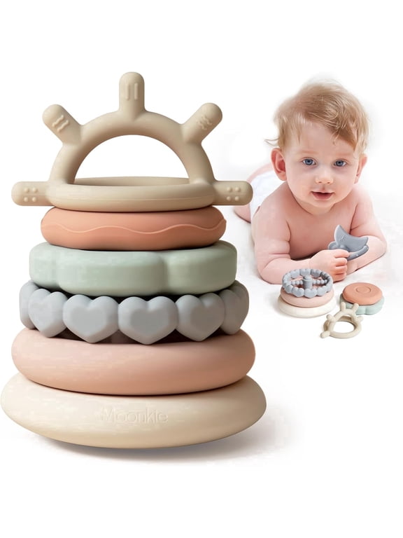 Stacks of Circles Soft Teething Toy | Educational Learning Baby Toy | Stacking Ring Toys for Babies Boy and Girl | 7 Piece Teethers Set