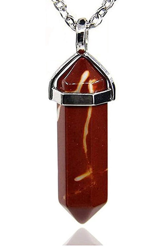 Moonkite Jasper Gemstone Hexagonal Pointed Reiki Chakra Pendant Necklace 18"