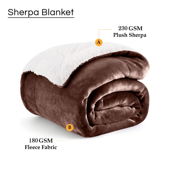 Moonlight 20015 Plush Sherpa Bed Blanket Super Soft Warm Ultra Cozy Reversible Fleece Throw Coffee