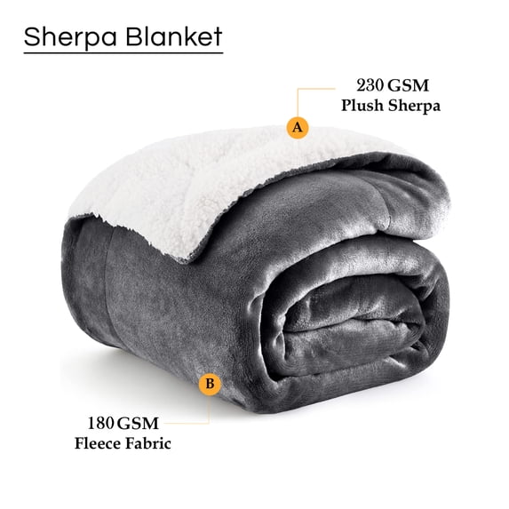 Moonlight 20015 Plush Sherpa Bed Blanket Super Soft Warm Ultra Cozy Reversible Fleece Queen Gray