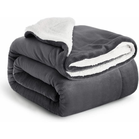 Moonlight 20015 Plush Sherpa Bed Blanket Super Soft Warm Ultra Cozy & Reversible Fleece Blanket Grey Queen