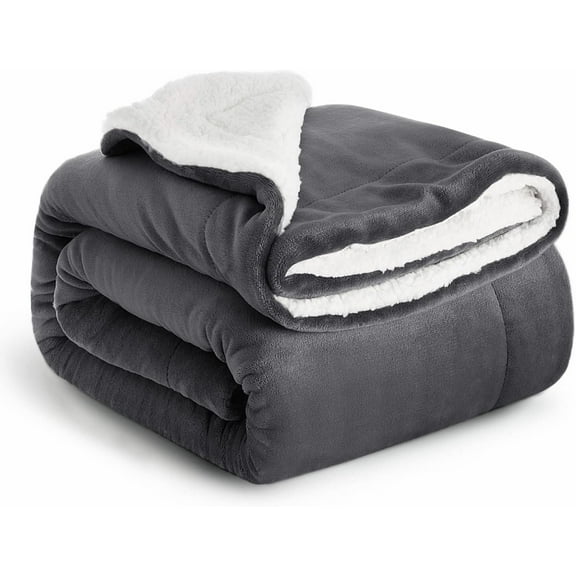 Moonlight 20015 Plush Sherpa Bed Blanket Super Soft Warm Ultra Cozy & Reversible Fleece Blanket Grey Throw