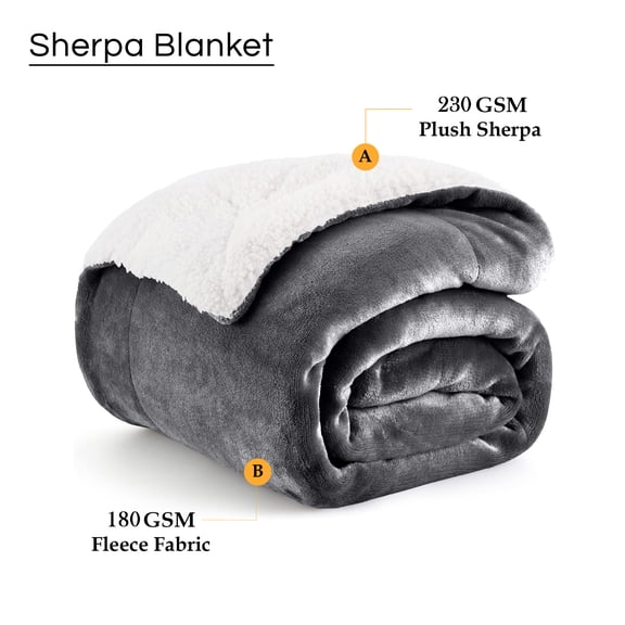 Moonlight 20015 Plush Sherpa Bed Blanket Super Soft Warm Ultra Cozy Reversible Fleece Throw Gray