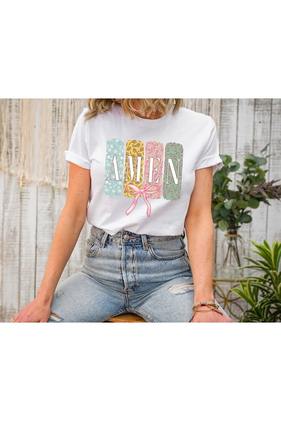 Amen Graphic T-Shirt Faith Floral Print Shirt Women's Christian Casual Tee Inspirational Comfort Multi-Colors T-Shirt Cute Religious Top Boho Style
