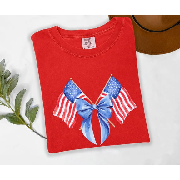 Moonlight Apparel American Flag Bow T-Shirt Multi-Color Comfort USA Patriotic Tee for Women 4th of July Shirt Memorial Day Outfit Cute Summer Graphic Top Independence Day Apparel